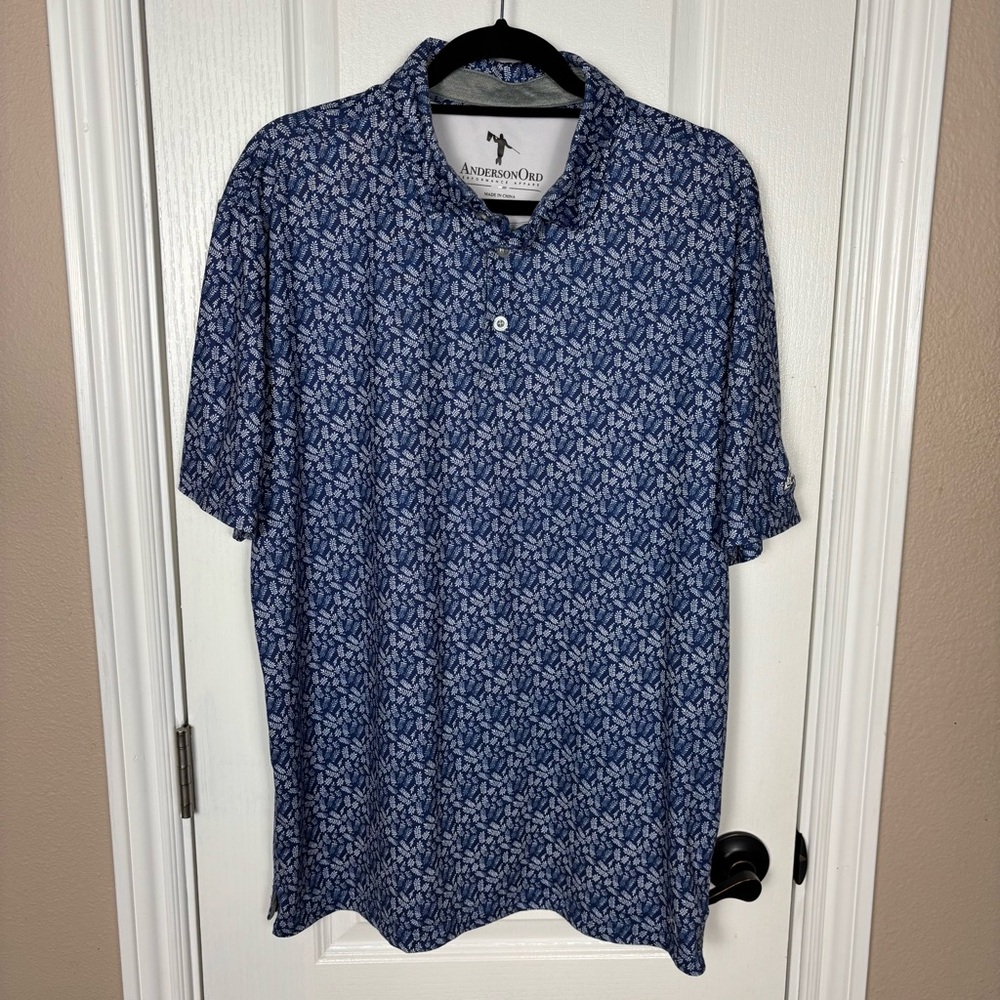 AndersonOrd Mens Performance Golf Polo Shirt Large Blue Leaf Steele Canyon Logo
